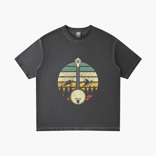Discover Retro Banjo Mountains And Sun 80's Graphic Gift Gradient T Shirts