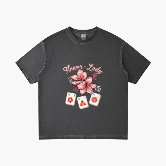 Discover Womens Funny Mahjong design Flower Lady Gradient T Shirts