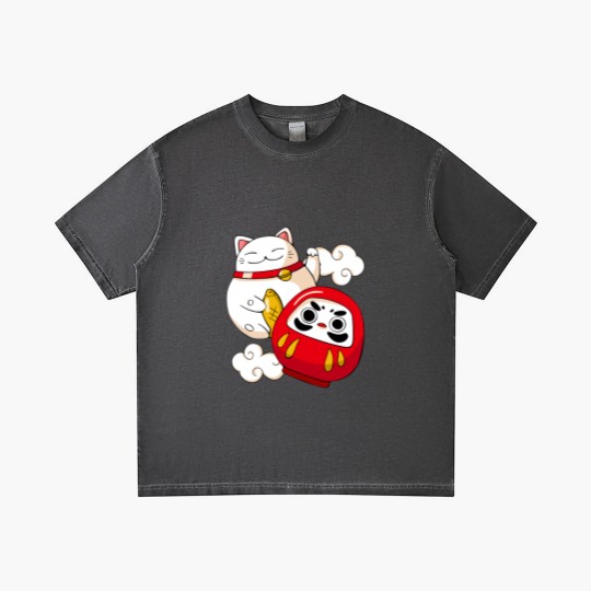Discover Maneki Neko Lucky Cat Japanese Daruma Doll Kawaii Gradient T Shirts