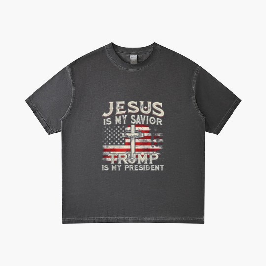 Discover Jesus Is My Savior Trump Is My President American Flag Gradient T Shirts