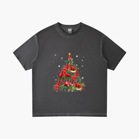 Discover Vintage Christmas Cardinal Birds Snowings Xmas Tree Lights Gradient T Shirts