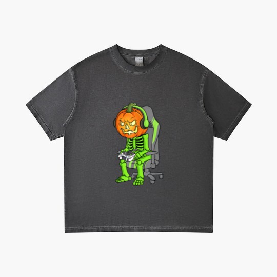 Discover Gaming Halloween Skeleton Jack O Lantern Gamer Boy Gradient T Shirts