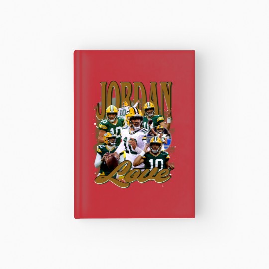 Discover Vintage 90s Graphic Style Jordan Love Hardcover Journal, Jordan Love Vintage Hardcover Journal, American Football Gift