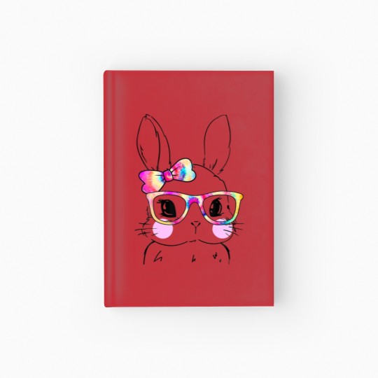 Discover Cute Bunny Rabbit Face Tie Dye Glasses Girl Happy Hardcover Journal