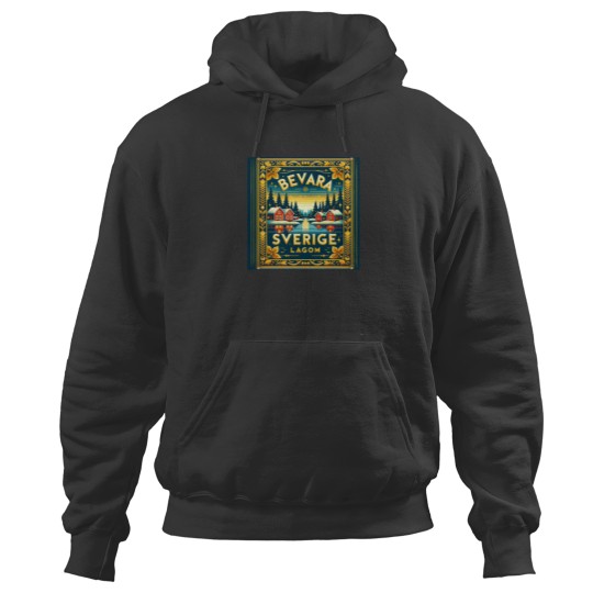 Discover Bevara Sverige lagom – Roda hus med vita knutar Hoodies