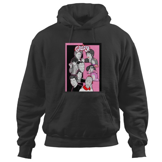 Discover Grease tbird and pink ladies character collage Hoodies