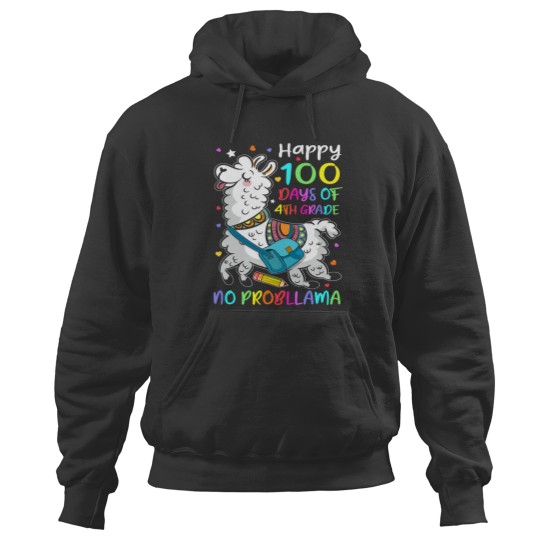 Discover 100 Days Of School Llama 4th Grade Students Teachers Kids 104 Hoodies