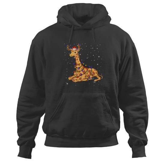 Discover Giraffe Christmas Reindeer Lights Santa Hat Pajama Xmas 332 Hoodies
