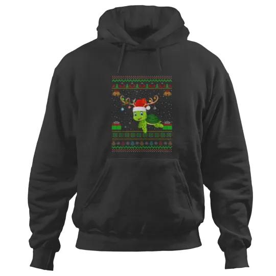 Discover Reindeer Santa Hat Matching Ugly Sea Turtle Christmas Hoodies