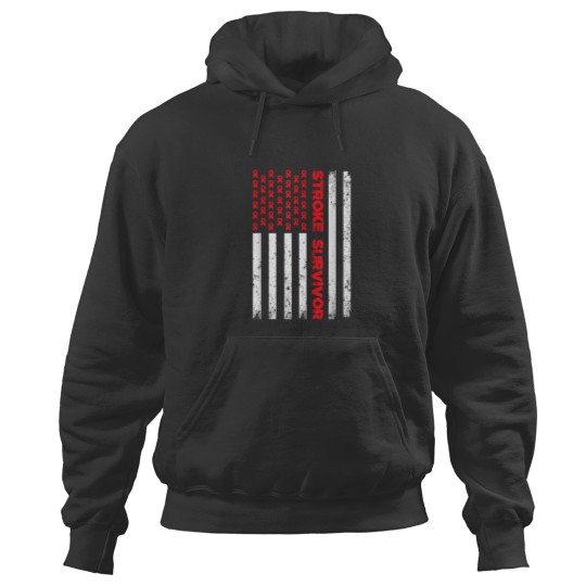 Discover USA Flag Stroke Survivor Awareness Red Ribbon Br Hoodies