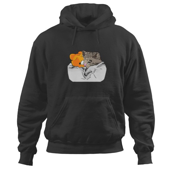 Discover Sad Kitten Cat Crying bed with Teddy Meme Hoodies