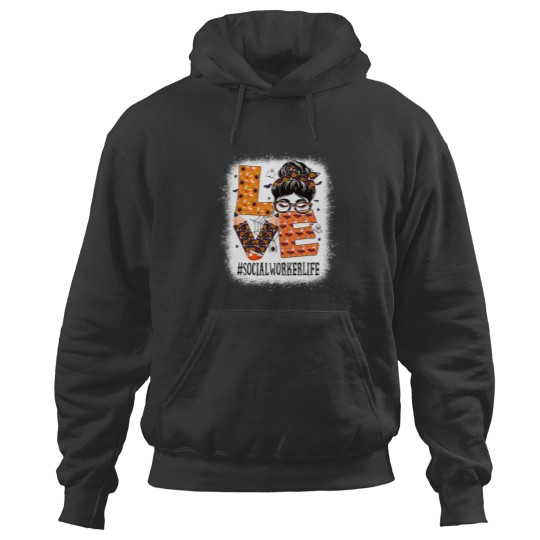 Discover Social Worker Love Messy Bun Pumpkin Women Halloween Costume Hoodies