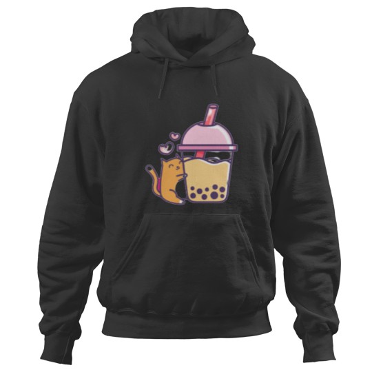 Discover Aesthetic Cat Drinking BobaClic Hoodies