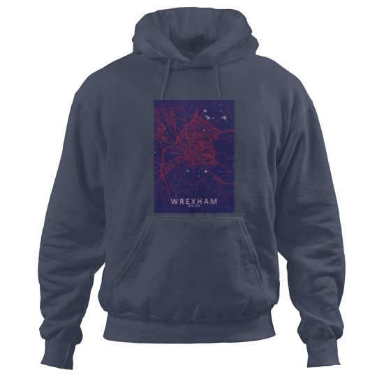 Discover Wrexham, Wales, Blue, White, City, Map Hoodies