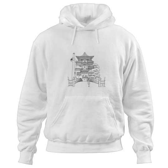 Discover Spirited Away Bathhouse with Chihiro but a simple line drawing Classic Hoodies