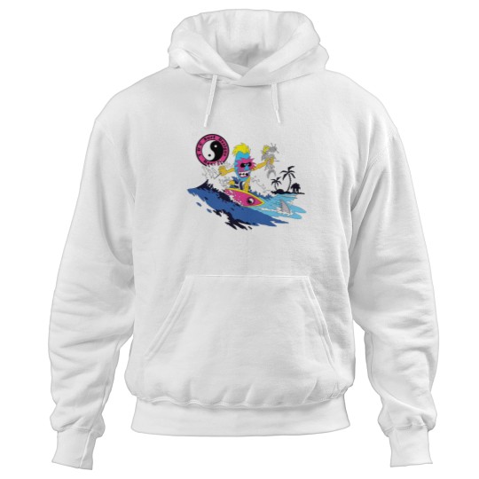 Discover T and C Tiki Guy Surfing Town and Country Surf Designs Hawaii Tiki surfing with Sharks Hoodies