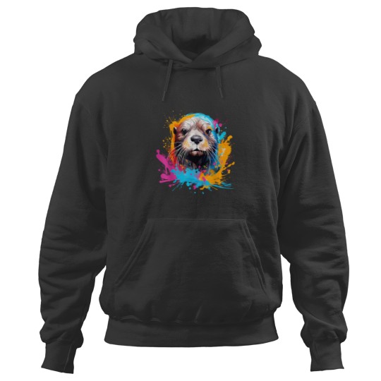 Discover Sea Otter Animals Lover Colorful Splash Art Hoodies