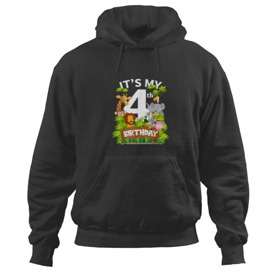 Discover Its My 4th Birthday Zoo Animal Cute 4 Year Old Birthday Hoodies