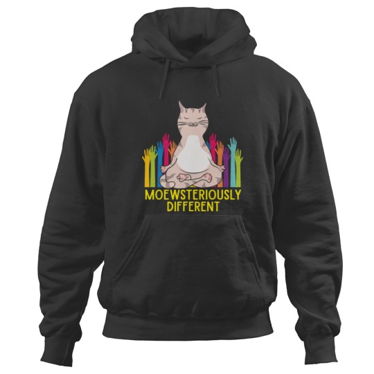 Discover Autism Awareness Cat Meditation Lotus Pose Cute Moewsteriously different funny saying Hoodies