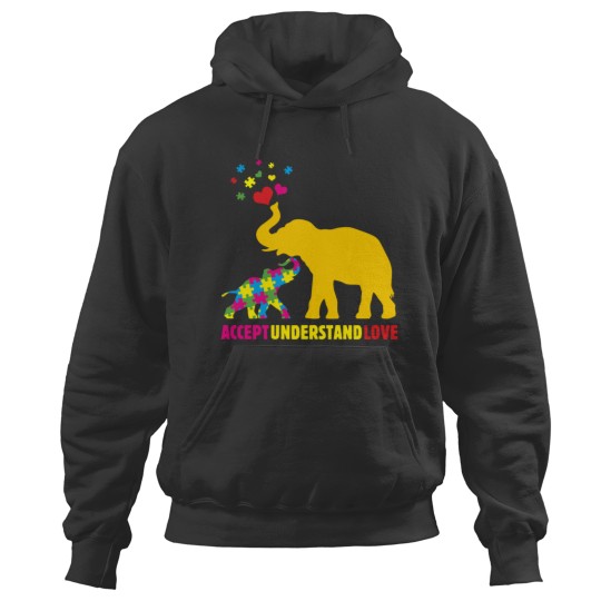 Discover Autism Awarenesses Elephant Mom Accept Understand Love Cute Hearts Gift Hoodies