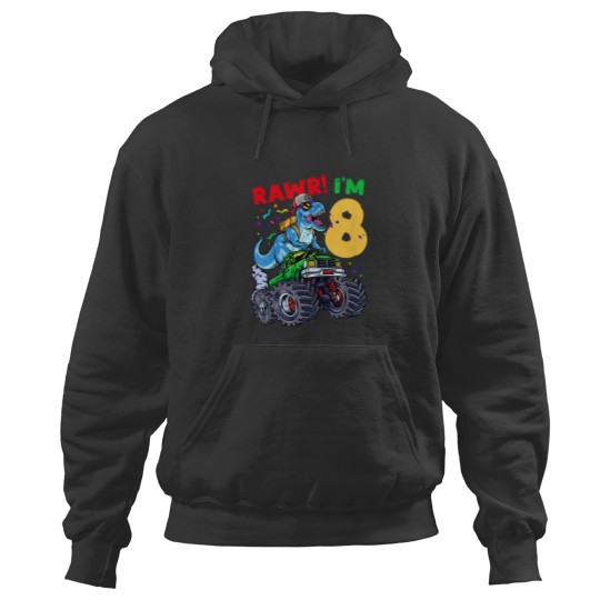 Discover Kids 8th Birthday Monster Truck Dinosaur TRex Eight Hoodies