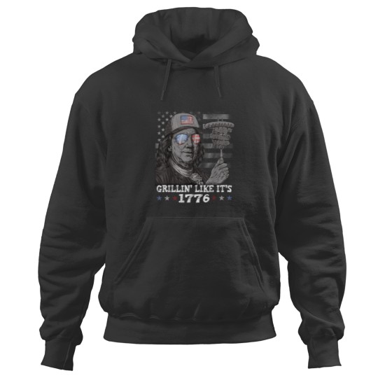 Discover Grilling Like Its 1776 Ben Franklin 4th of July USA BBQ Men Hoodies