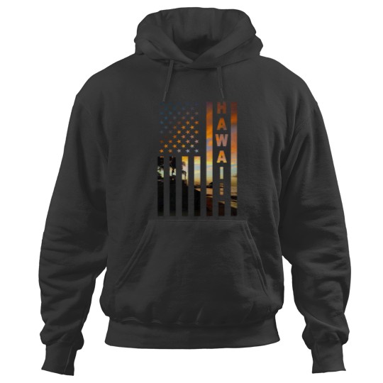 Discover Hawaii Sunset American Flag Honolulu Hawaiian Island Hoodies