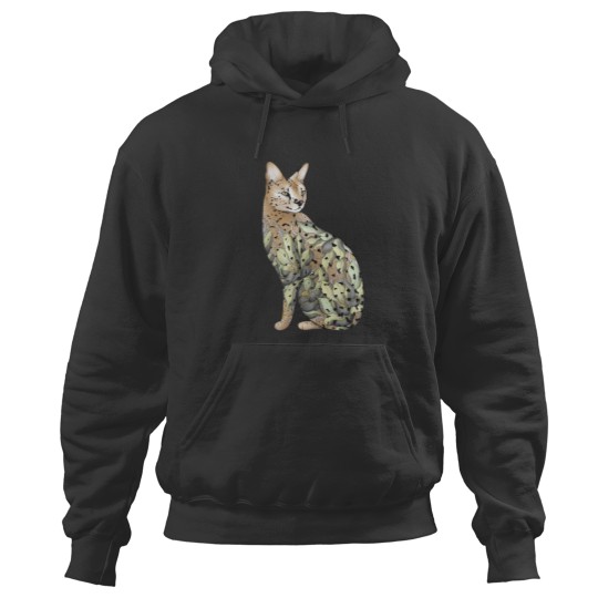 Discover Serval Cat in Lotus Tattoo Hoodies