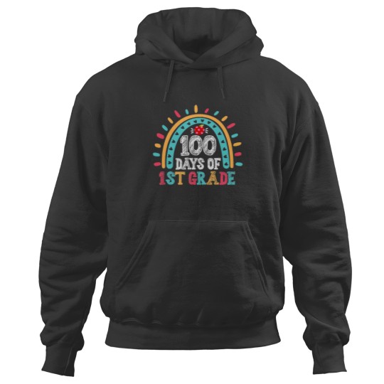 Discover Happy 100th day Of School First 1st grade Teacher Rainbow-min Hoodies
