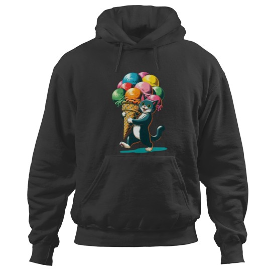 Discover A cat with a large, colorful ice cream Hoodies