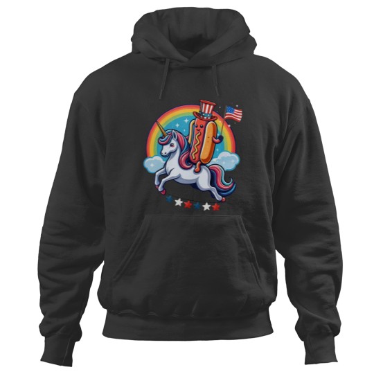 Discover Patriotic Hotdog Riding Unicorns 4th Of July American Flag Hoodies
