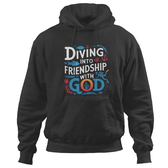 Discover divings Into Friendship God Underwater SCUBAs VBS 2024 Beach Hoodies