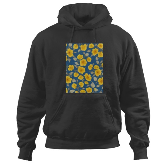 Discover yellow flowers blue background Graphic Hoodies