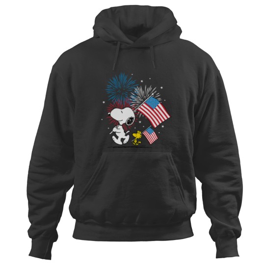 Discover Peanutsss Snoopy Woodstock American Flags Fireworks Hoodies
