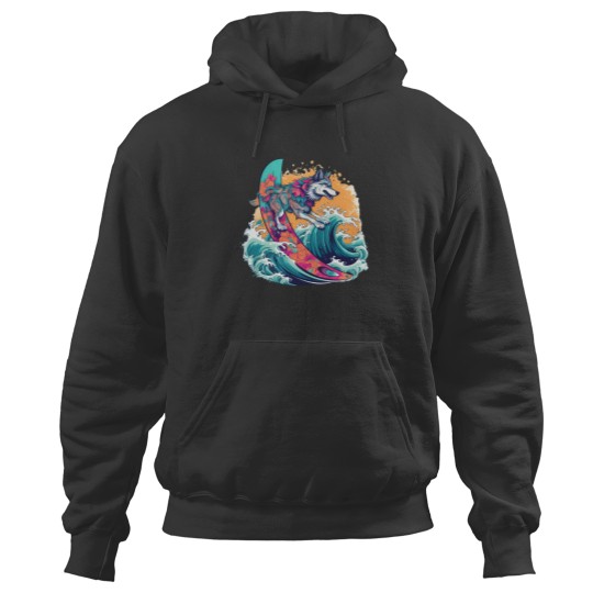 Discover Wolf Surfing 80S Commercial Graphic T Shirt Hoodies