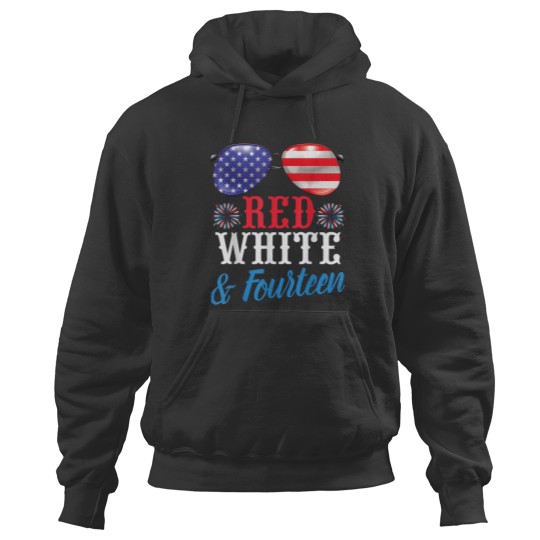 Discover Fireworks US Glasses Red White amp Fourteen Years Old Birthday Hoodies