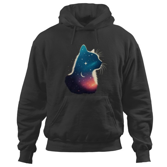 Discover Cosmic Cat Silhouette Galaxy Space Feline Lover Celestial Design Hoodies