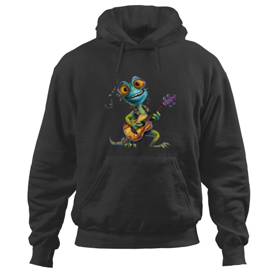 Discover Cartoon Chameleon Plays The Guitar Hoodies
