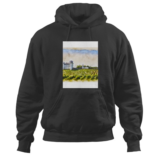 Discover Watercolor of French Loire Valley vineyards and chateau Active Hoodies