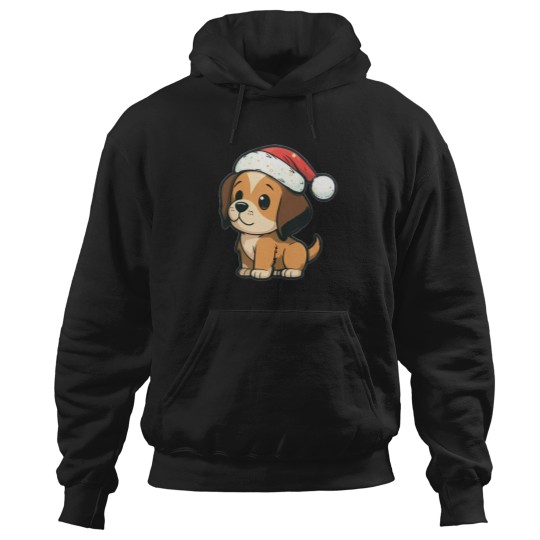 Discover Cute Puppy Wearing Santa Hat Hoodies