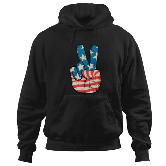 Discover USA Flag Peace Sign Hand 4th of July Patriotic Men Boys Hoodies