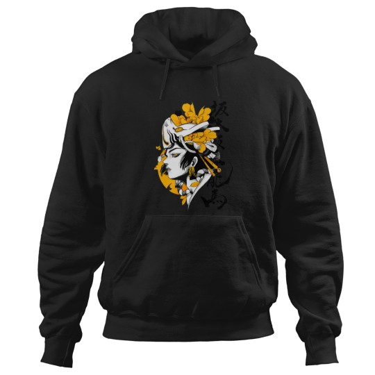 Discover Japanese Samurai Geisha Mask Colorful Modern Urban Style Hoodies