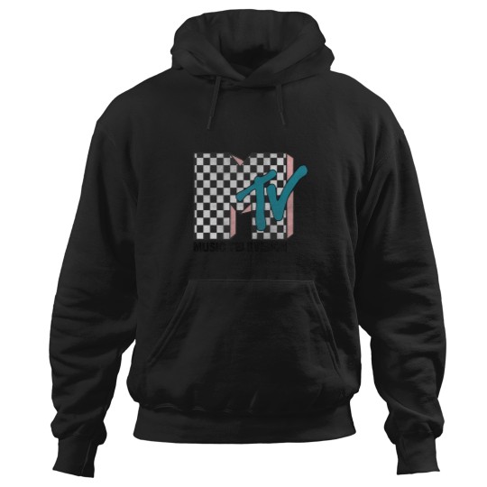 Discover MTVss Checkered Logo Pink Shadow Turquoisess TV Graphic Hoodies