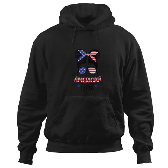 Discover All American Girl 4th of July Daughter Messy Bun Hoodies