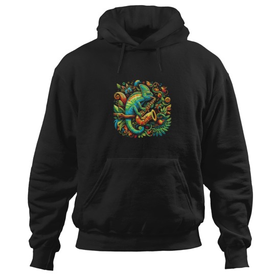 Discover Colorful Chameleon Playing Saxophone Sax Music A Hoodies