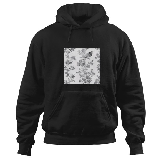 Discover Monochrome Wildflower Toile de Jouy Pattern Hoodies