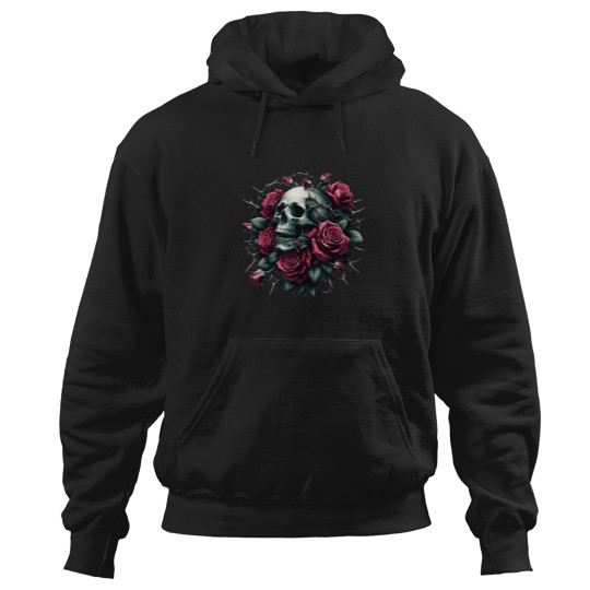 Discover Romantic Gothic Skull with Roses Dark Floral Art Hoodies