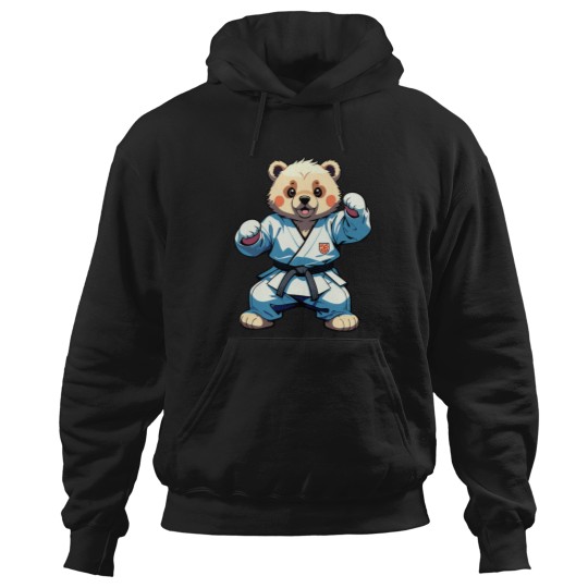 Discover AI Generated Karate Bear Cartoon Illustration Hoodies