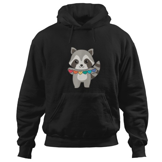 Discover Rainbow Flag Gay Pride Lgbtq Hearts Raccoon Hoodies