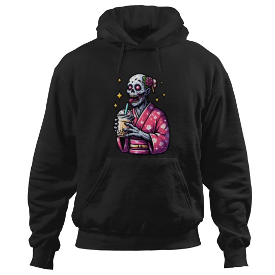 Discover zombie drinking bubble tea japanese kimono 1 Hoodies